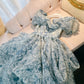 Elegant Princess Sweetheart Short Sleeves Blue Flora Prom Dress Evening Dresses C1861