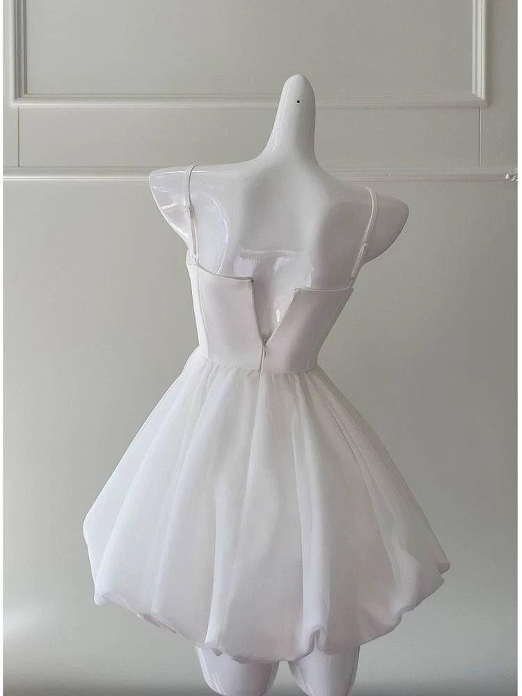 Cute A line Spaghetti Straps White Short Homecoming Dress Birthday Dresses With Butterfly C1866