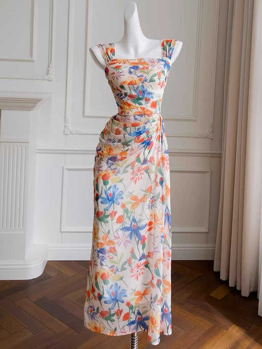 Robe de bal longue sexy à imprimé floral sans manches C1867