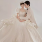 Luxury Ball Gown Square Neckline Short Sleeves Lace White Wedding Dress C186