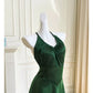 Sexy A Line Halter Sleeveless Green Satin Prom Dresses C1870