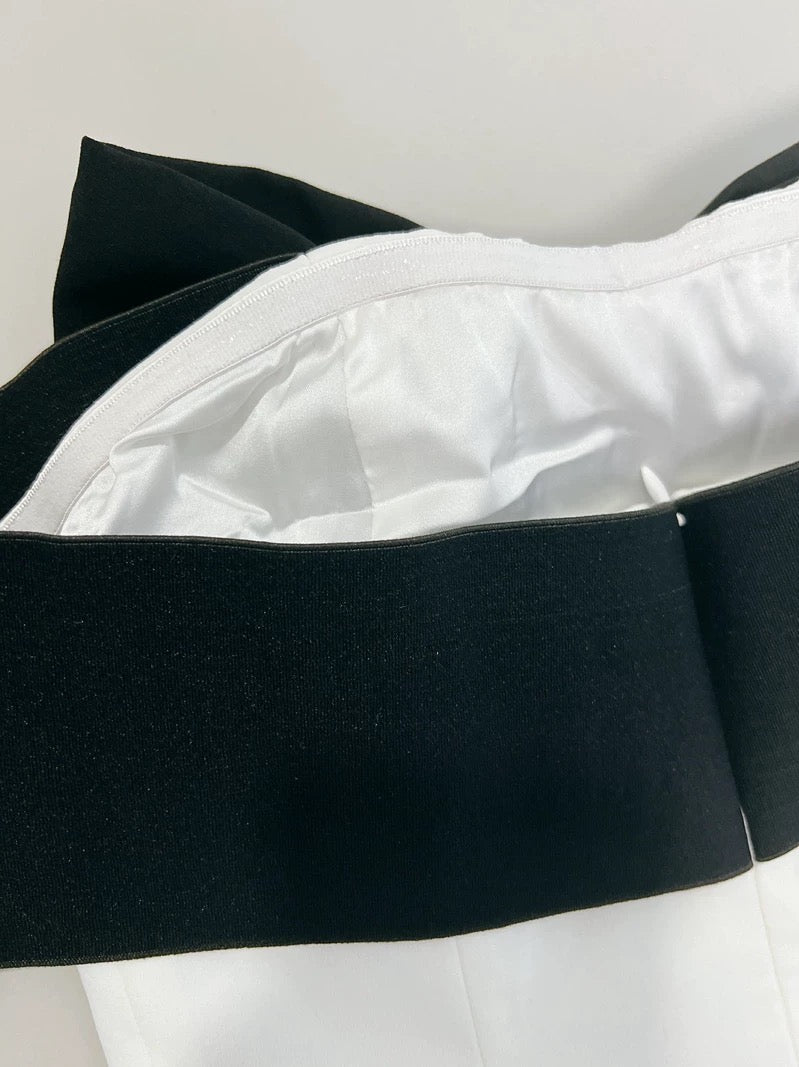 Cute Sheath Off The Shoulder Black Bowknot White Short Homecoming Dress Birthday Dresses C1880