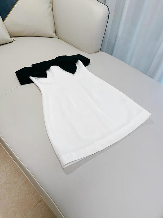 Cute Sheath Off The Shoulder Black Bowknot White Short Homecoming Dress Birthday Dresses C1880