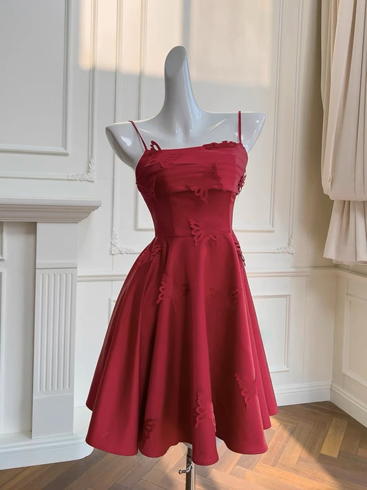 Simple A line Straps Burgundy ShortHomecoming Dress Birthday Dresses With Butterfly C1886