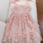 Fairytale A line Spagetti Straps Pink Short Lace Flowers Homecoming Dress Birthday Dresses C1889