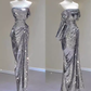 Sexy Mermaid Strapless Silver Sequin Long Prom Dress C188