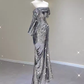 Sexy Mermaid Strapless Silver Sequin Long Prom Dress C188