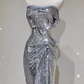 Sexy Mermaid Strapless Silver Sequin Long Prom Dress C188