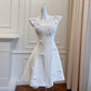 Cute A line Spaghetti Straps White Short Homecoming Dress Birthday Dresses With Bow C1892