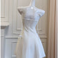 Cute A line Spaghetti Straps White Short Homecoming Dress Birthday Dresses With Bow C1892