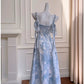 Sexy A Line Straps Sleeveless Green Blue Long Prom Dresses C1893