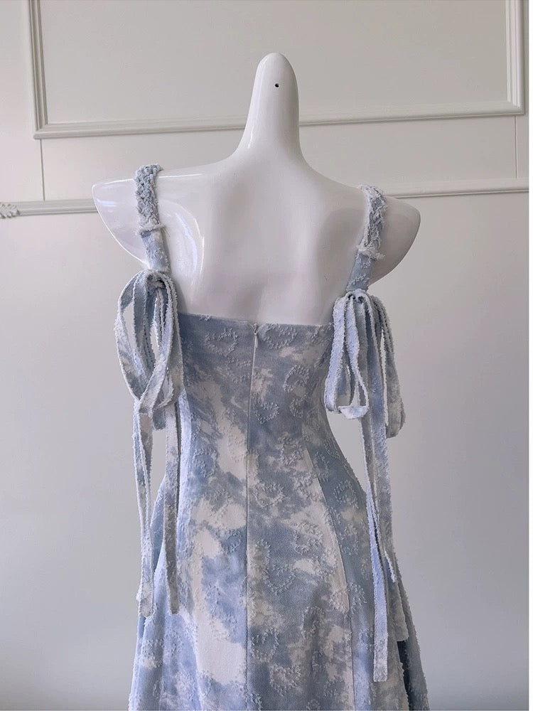 Robe de bal longue sexy à bretelles trapèze sans manches vert bleu C1893