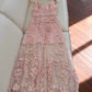 Cute A Line Straps Sleeveless Blush Pink Tulle Sequin Long Prom Dresses C1896