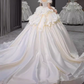 Unique Ball Gown Puffy Sleeves Lace Satin Wedding Dress C189