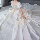 Unique Ball Gown Puffy Sleeves Lace Satin Wedding Dress C189