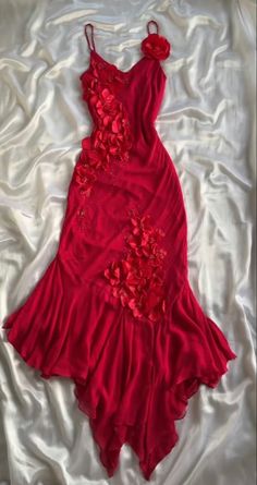 Elegant A line Straps Chiffon Red Irregular Prom Dresses Evening Dress With Flowers C1904