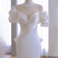 Sexy Mermaid Scoop Neckline Long White Wedding Dresses With Pearls C1910