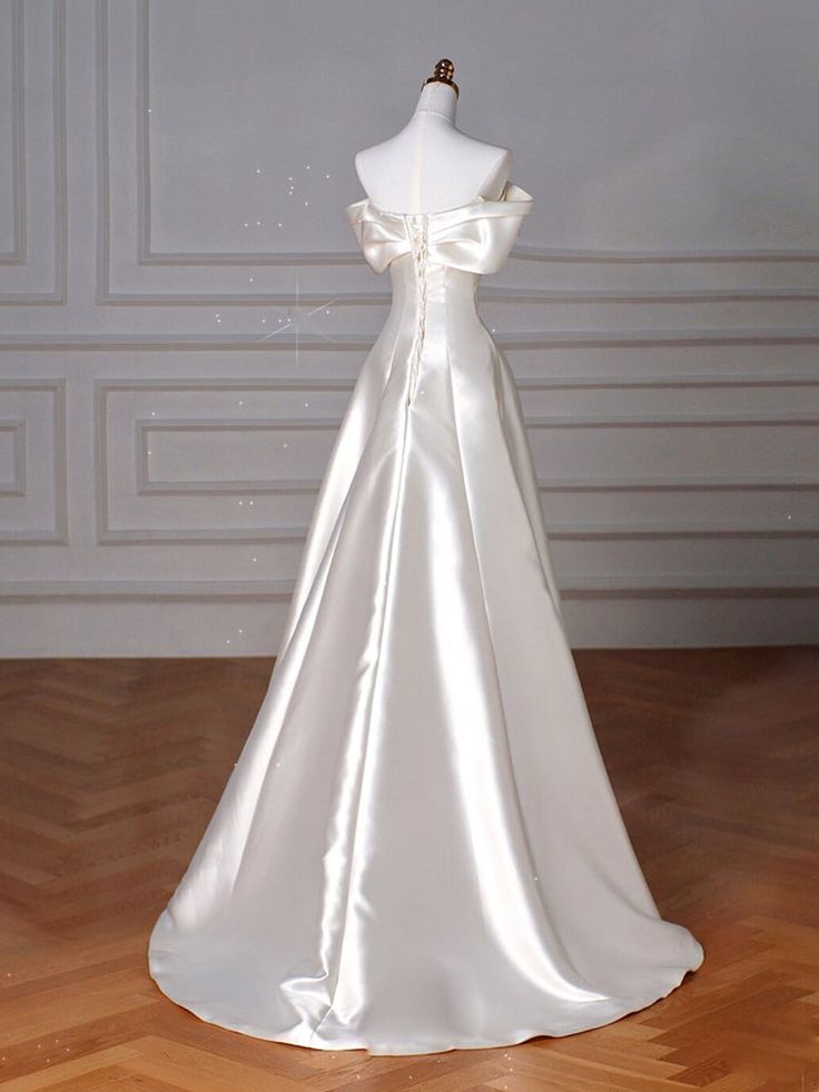 Timeless A-Line Off Shoulder Satin Wedding Dresses With Ruffles C1915