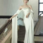 Elegant Ivory Satin Long Simple Evening Dress Prom Dresses C1916