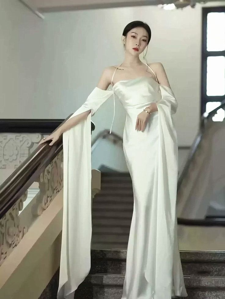 Elegant Ivory Satin Long Simple Evening Dress Prom Dresses C1916