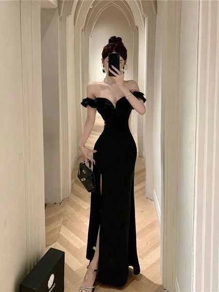 Elegant High Waist Slim Wrapped Slit Long Prom Dresses New Evening Party Dress C1918