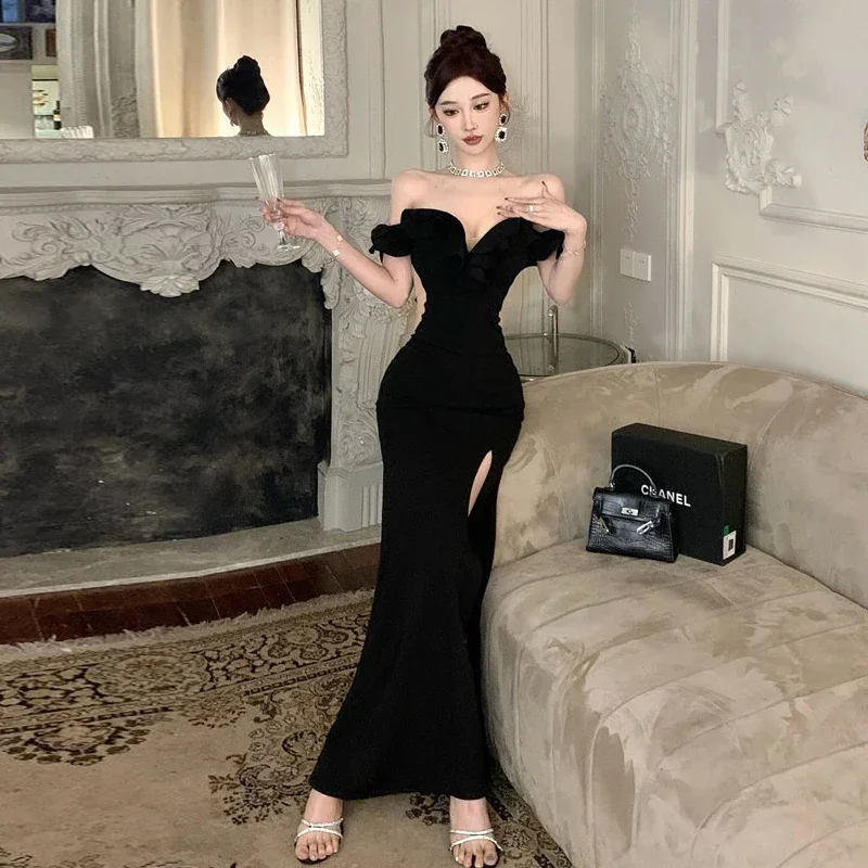 Elegant High Waist Slim Wrapped Slit Long Prom Dresses New Evening Party Dress C1918