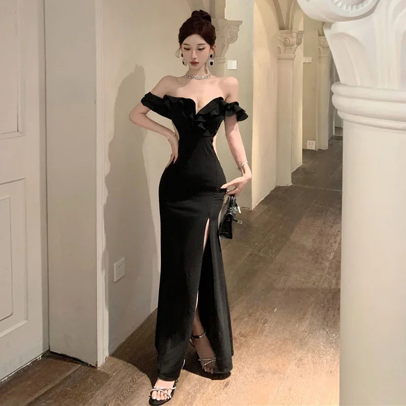 Elegant High Waist Slim Wrapped Slit Long Prom Dresses New Evening Party Dress C1918