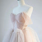 A-Line Off Shoulder Tulle Lace Long Prom Dress Evening Party Dress C1919