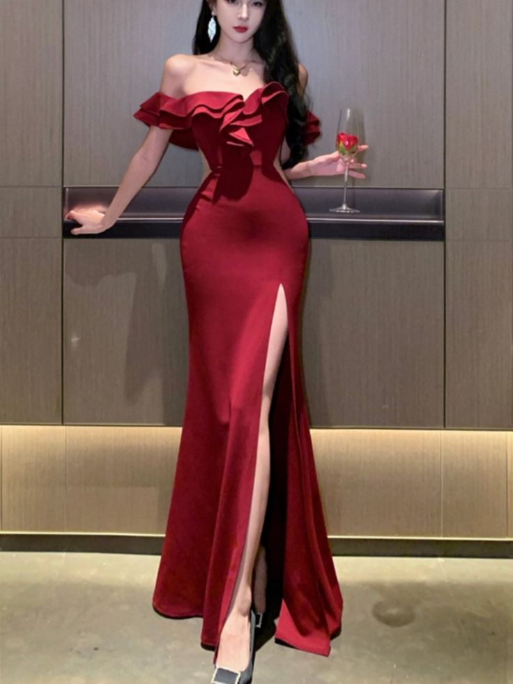 Sexy Bodycon Long Dresses for Women Ruffles Prom Dress Party Dress C1920