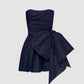 Cute Sheath Strapless Navy Blue Short Satin Homecoming Dresses Cocktail Dress With Bowknot C1927