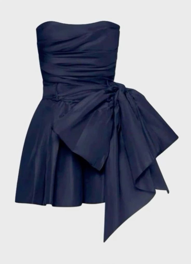 Cute Sheath Strapless Navy Blue Short Satin Homecoming Dresses Cocktail Dress With Bowknot C1927