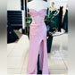 Elegant Sheath Sweetheart Sequin Pink Satin Slit Prom Dresses Evening Dress C1929