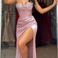 Elegant Sheath Sweetheart Sequin Pink Satin Slit Prom Dresses Evening Dress C1929