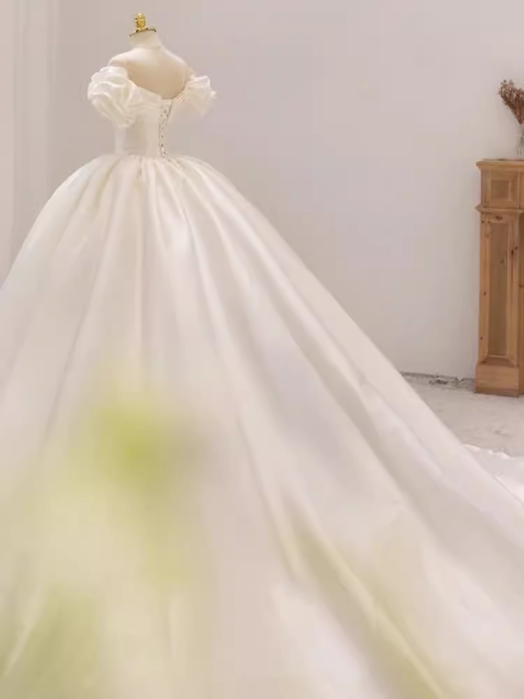 Unique Ball Gown Off The Shoulder Satin Long Wedding Dresses C192