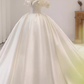 Unique Ball Gown Off The Shoulder Satin Long Wedding Dresses C192