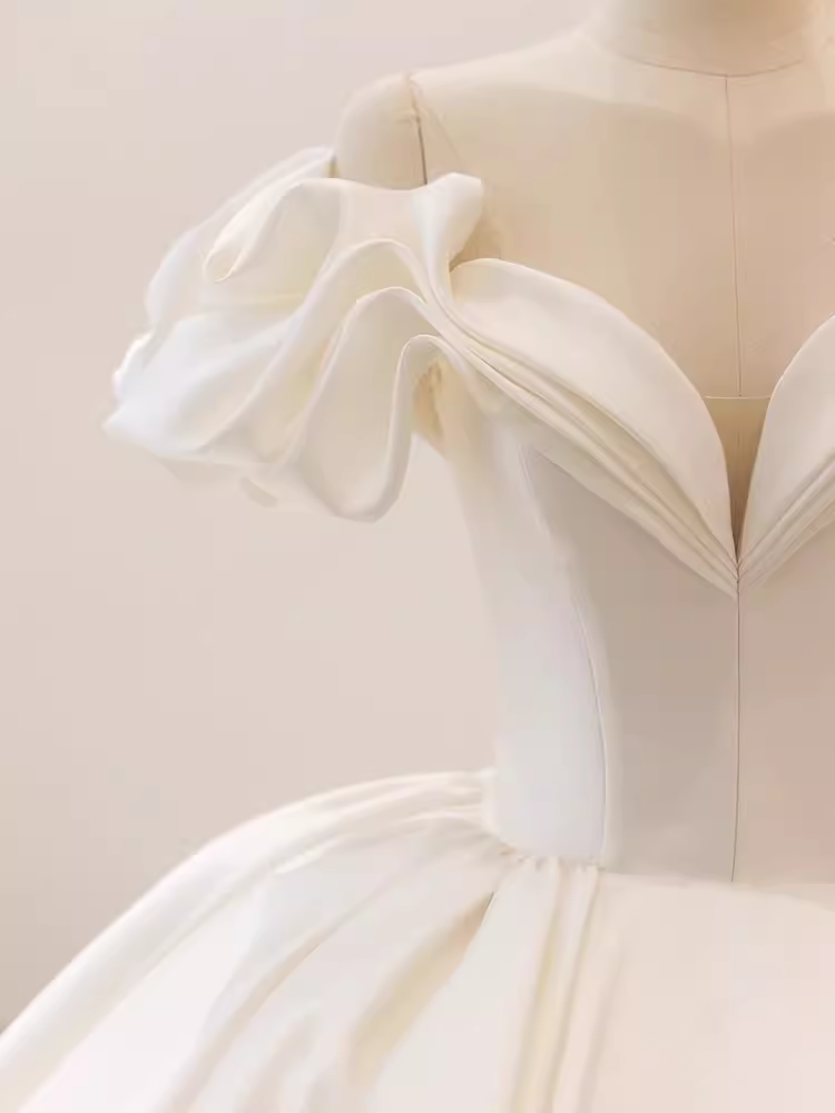 Unique Ball Gown Off The Shoulder Satin Long Wedding Dresses C192