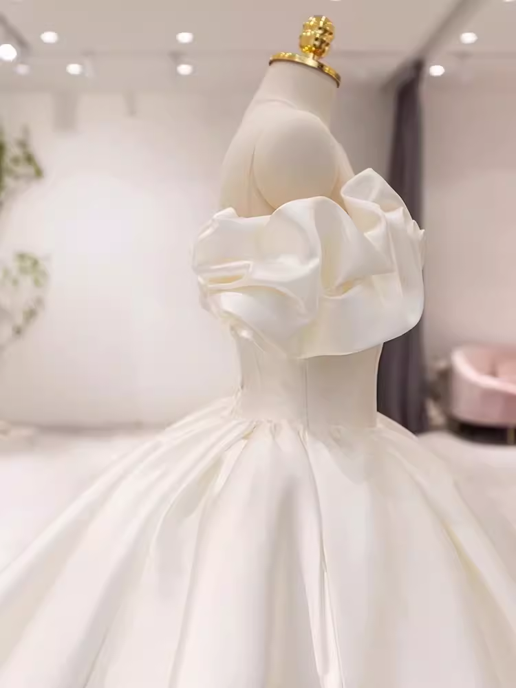 Unique Ball Gown Off The Shoulder Satin Long Wedding Dresses C192