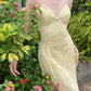 Elegant Mermaid Spaghetti Straps Yellow Chiffon Long Prom Dresses Evening Dress With Beads C1930