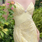 Elegant Mermaid Spaghetti Straps Yellow Chiffon Long Prom Dresses Evening Dress With Beads C1930