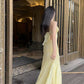 Elegant Mermaid Spaghetti Straps Yellow Chiffon Long Prom Dresses Evening Dress With Beads C1930