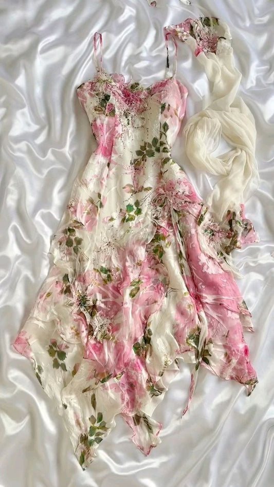 Sexy A line Spaghetti Straps Floral Pink Short Homecoming Dresses Cocktail Dress C1936