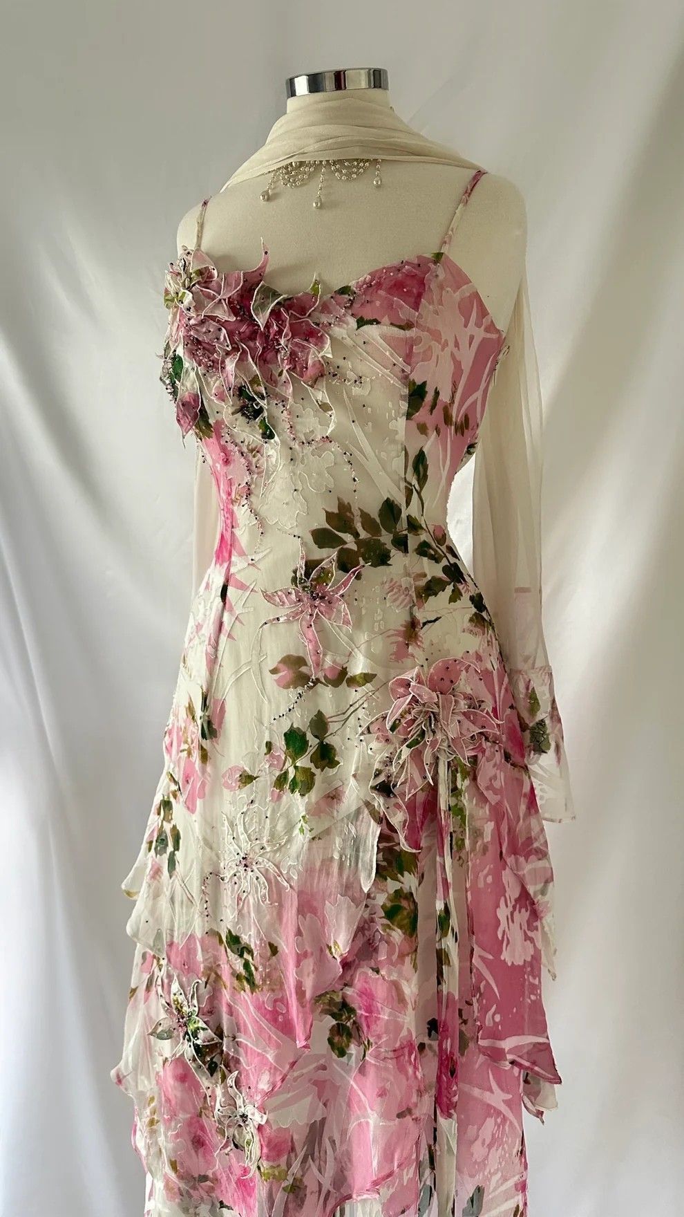 Chic A line Spaghetti Straps Floral Pink Short Homecoming Dresses Cocktail Dress With Ribbon C1938