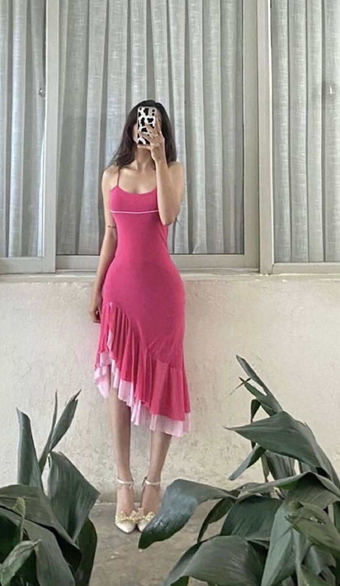 Cute A line Irregular Strap Pink Chiffon Homecoming Dresses Birthday Dress C1947