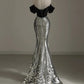 Robe de soirée longue élégante à épaules dénudées et paillettes C1948