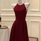 Elegant A Line Ankle Length Burgundy Prom Dresses Evening Dress C1949