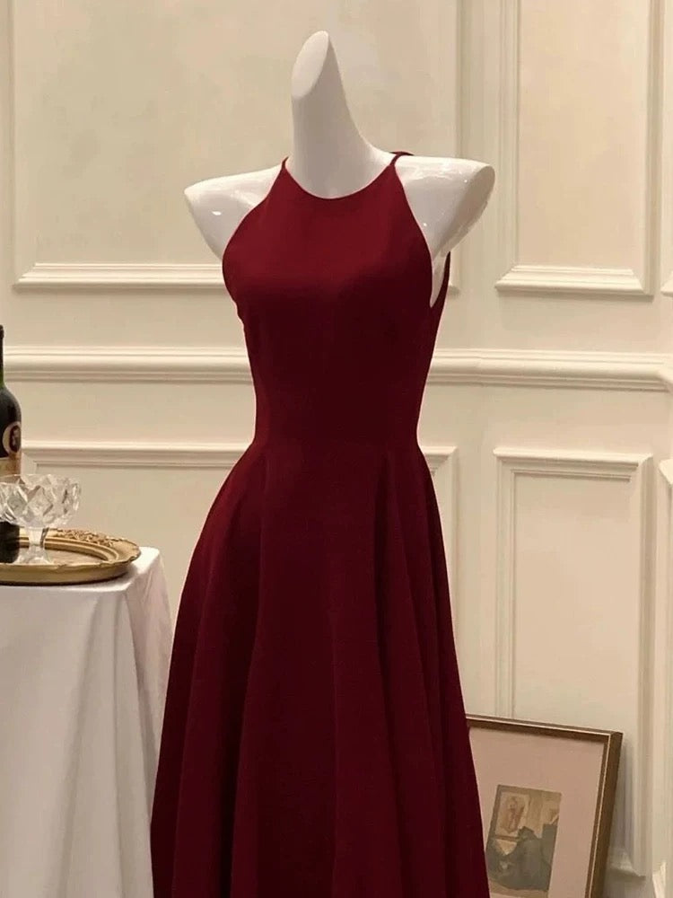 Elegant A Line Ankle Length Burgundy Prom Dresses Evening Dress C1949