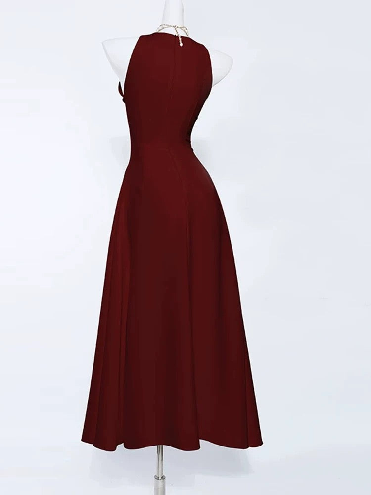 Elegant A Line Ankle Length Burgundy Prom Dresses Evening Dress C1949