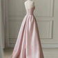 Robe de soirée longue rose pâle sans bretelles, ligne A modeste, robe de bal, C1953