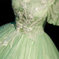 Modest Ball Gown V Neckline Sage Green Tulle Long Flowers Sweet 16 Dresses C1955