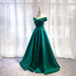 Simple A line Off The Shoulder Green Satin Prom Dresses Evening Party Dress C1956